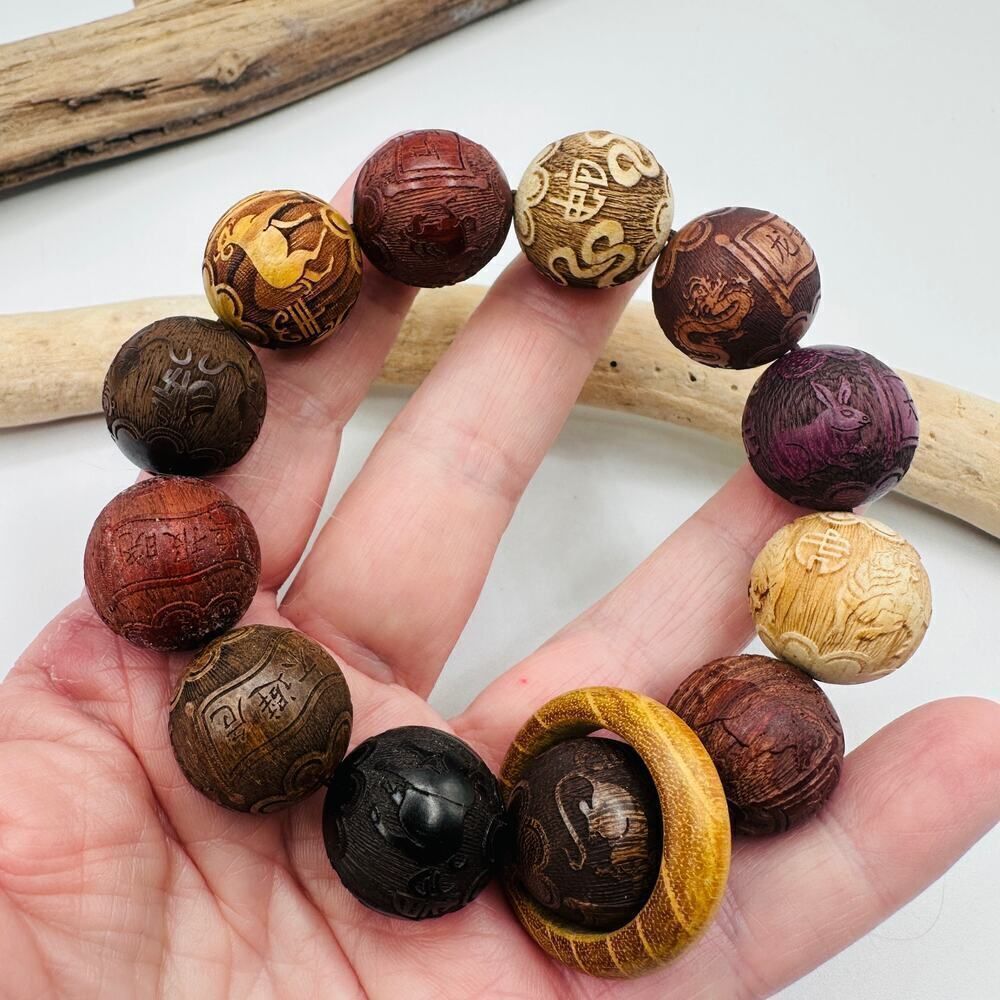 Hand-Carved Multicolor Sandalwood Blessing Bracelet
